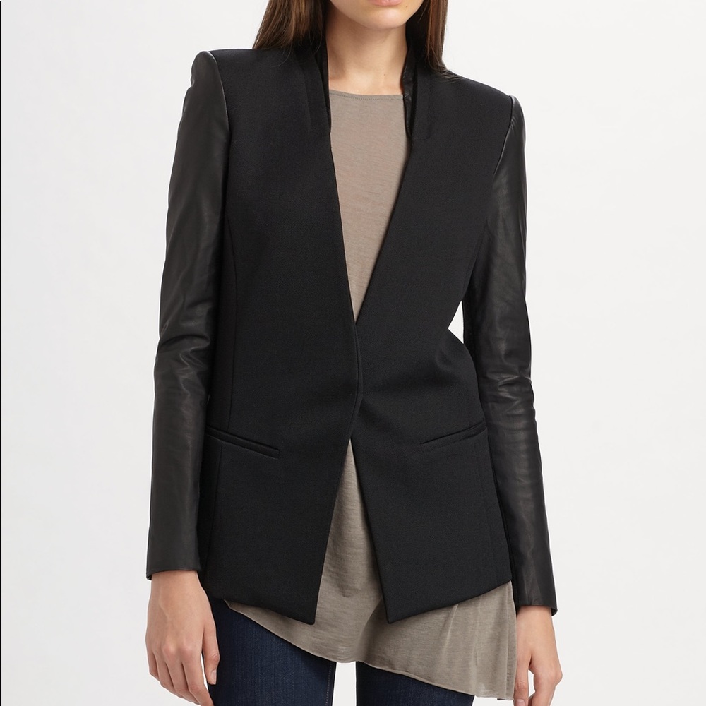 Helmut Lang Crux leather wool sleeve blazer